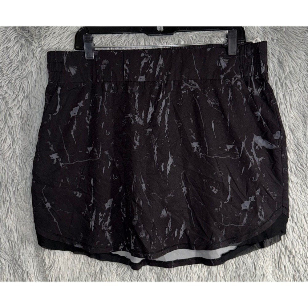 RBX Womens Athletic Shorts XL TG Black Marble Print Elastic Waist Activewear